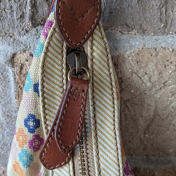 Fossil Tate Hobo Shoulder Bag Natural Floral Canvas Leather Y2K - Picture 4 of 15